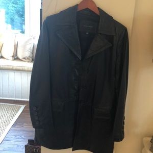 Black leather trench coat